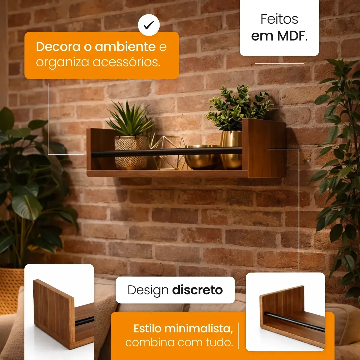 Kit 3 Prateleiras Suspensa U Flutuante Mdf Livro Quarto Sala - Imagem 5
