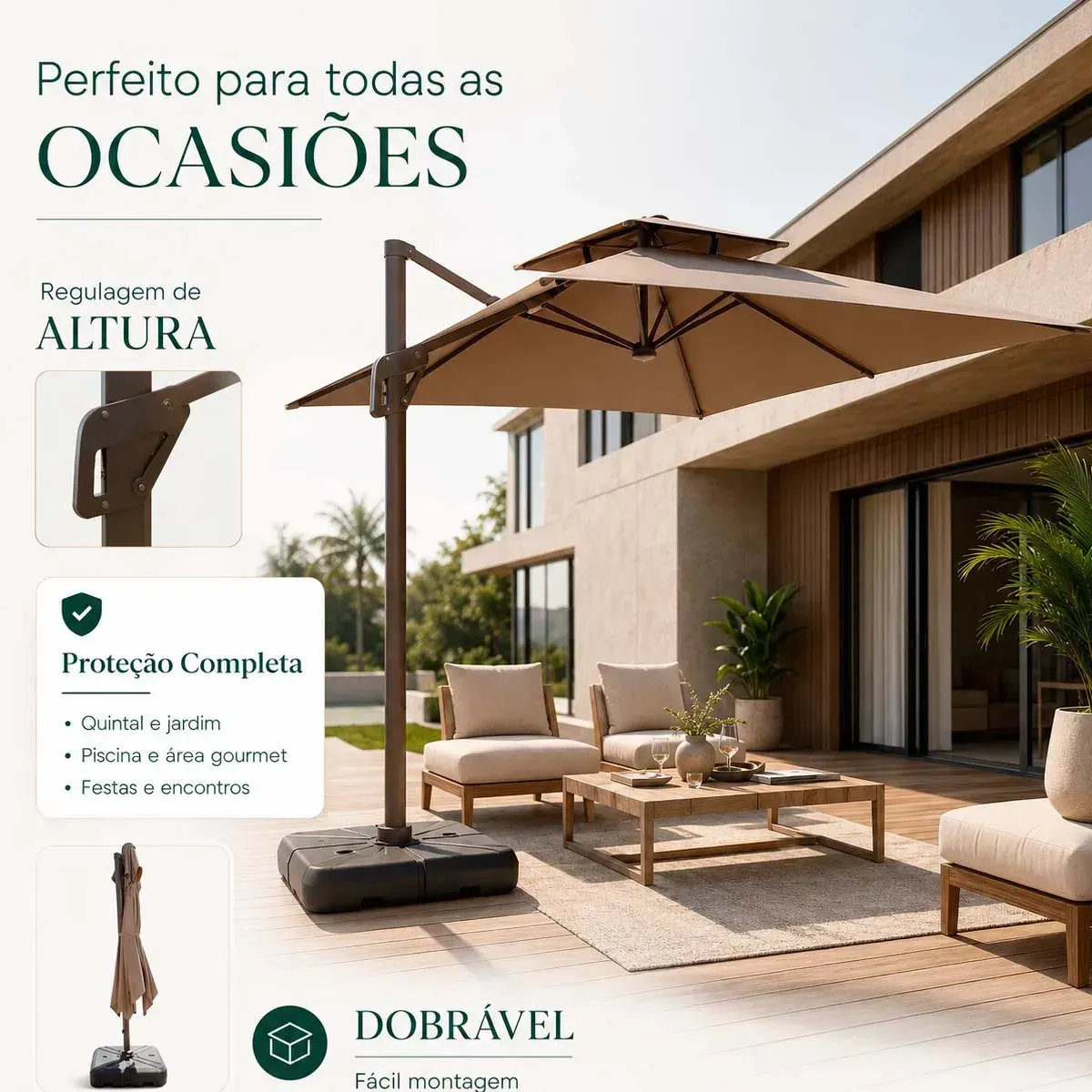 Ombrelone Guarda Sol Piscina Jardim Led Aluminio 3m C/ Base - Imagem 8