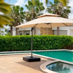 Ombrelone Guarda Sol Piscina Jardim Led Aluminio 3m C/ Base