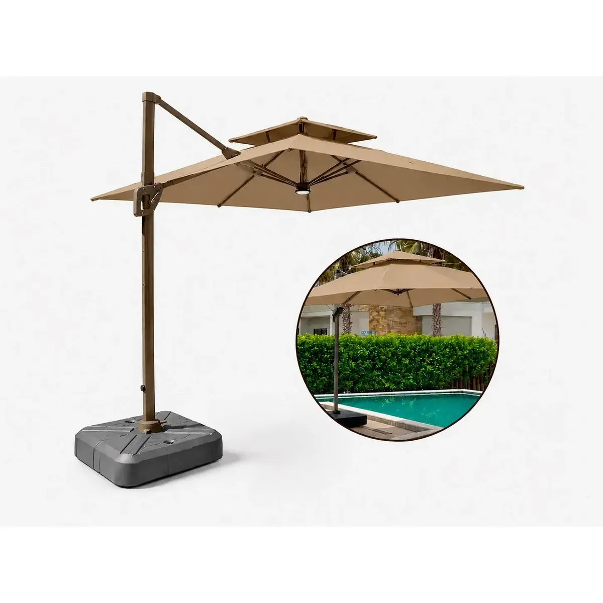 Ombrelone Guarda Sol Piscina Jardim Led Aluminio 3m C/ Base - Imagem 2