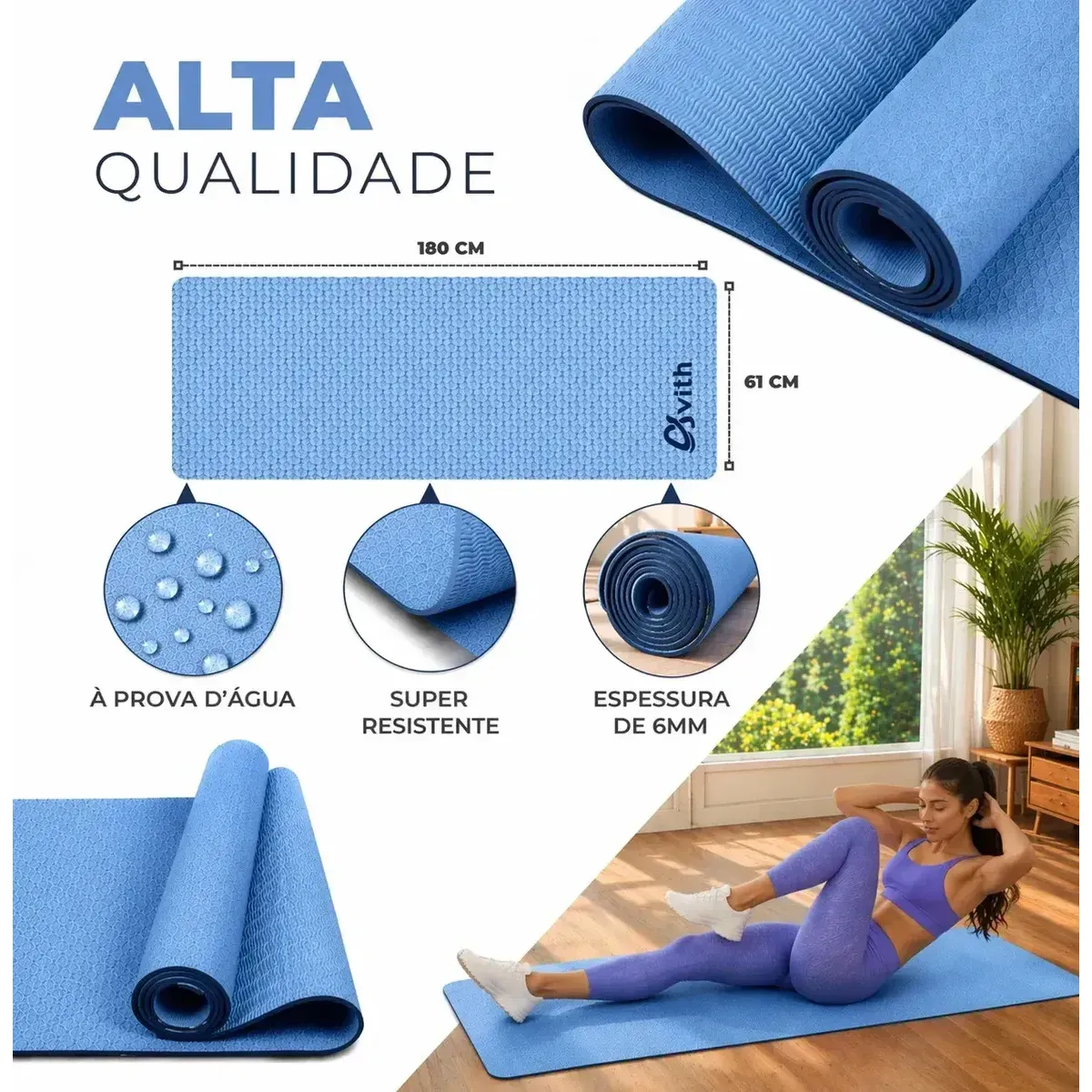 Tapete Yoga Ginastica Esporte Pilates Azul - Imagem 7