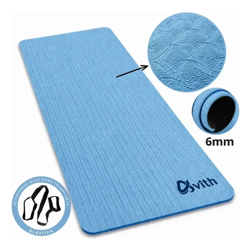 Tapete Yoga Ginastica Esporte Pilates Azul - Imagem 2