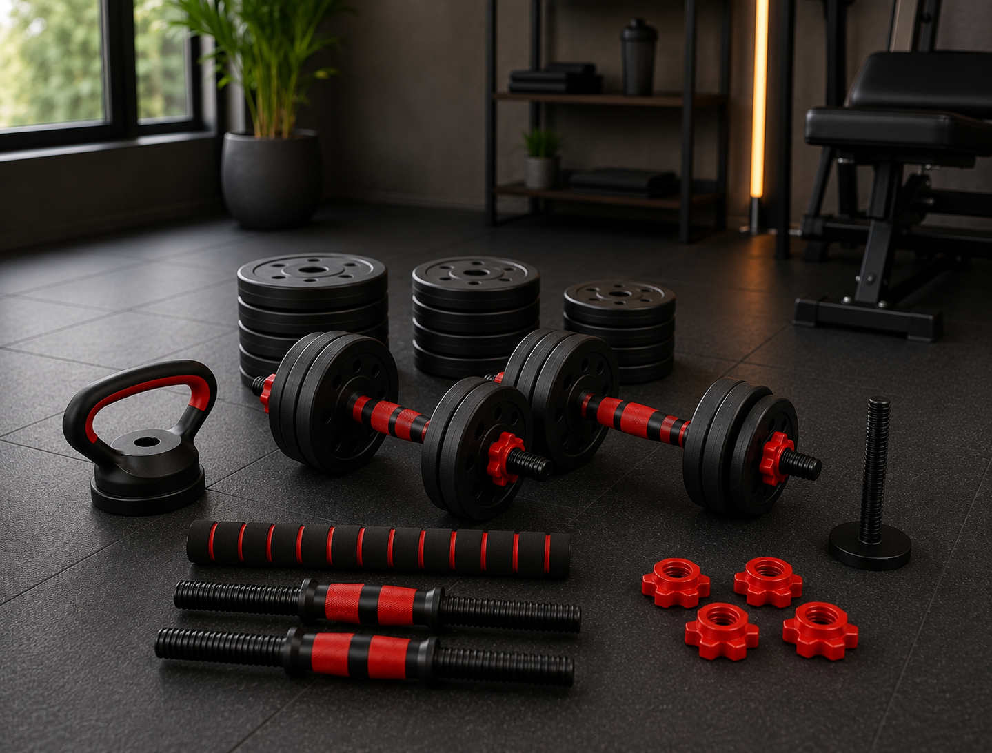 Kit Halteres, barra e kettlebell - Sua academia em casa